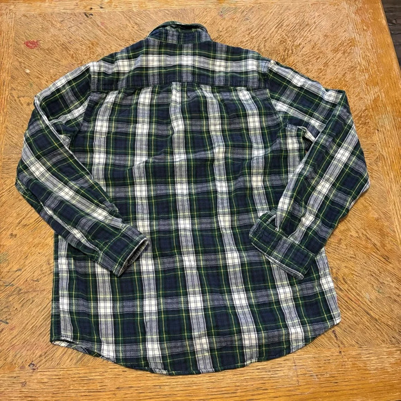 L.L.Bean Mens Medium Green Plaid Flannel Cotton Long Sleeve Button Down Shirt - Picture 2 of 4